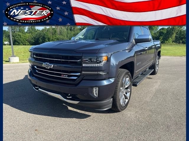 2018 Chevrolet Silverado 1500 LTZ in Centennial Blue Metallic — front three-quarter view